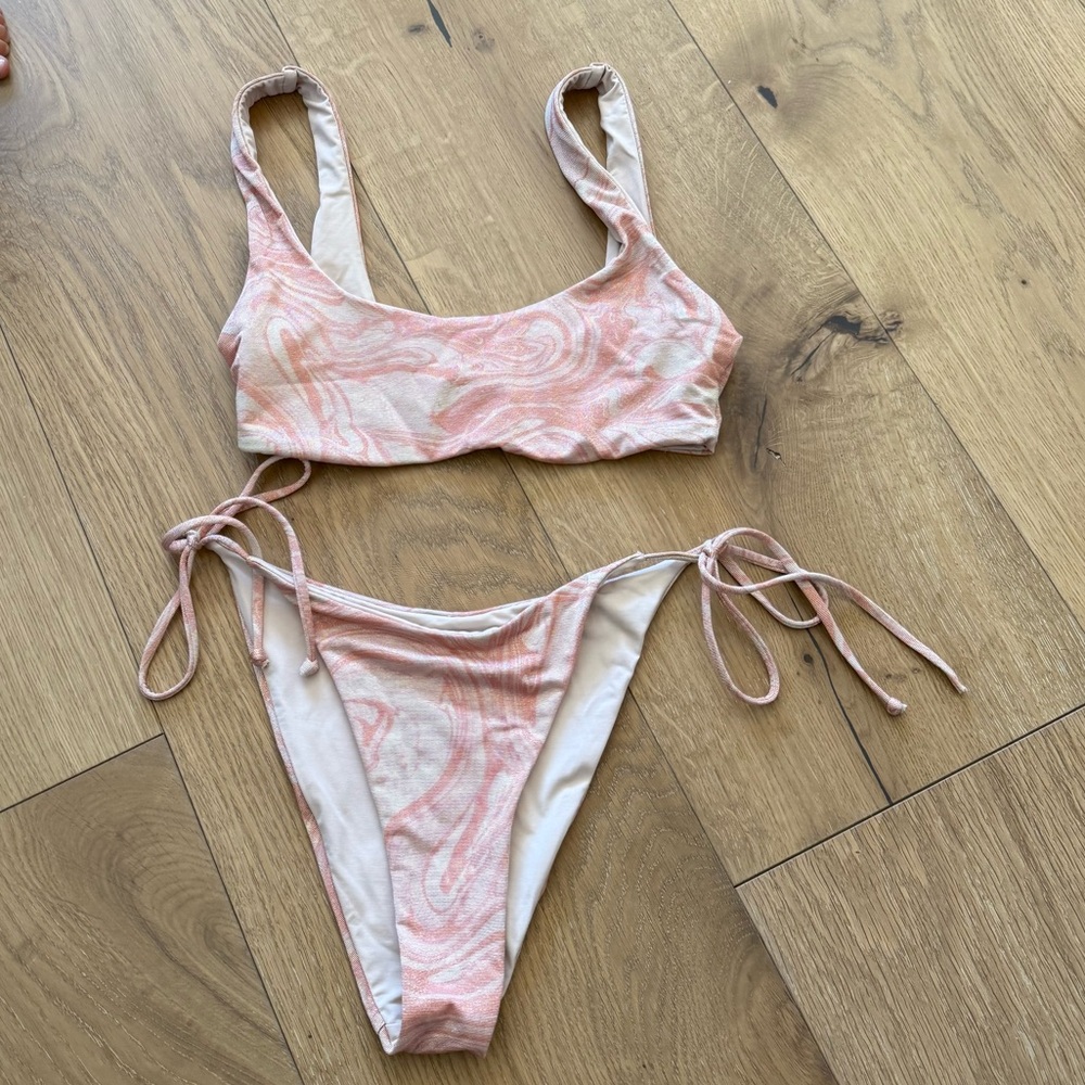 L*Space Pink and White Swirl Bikini